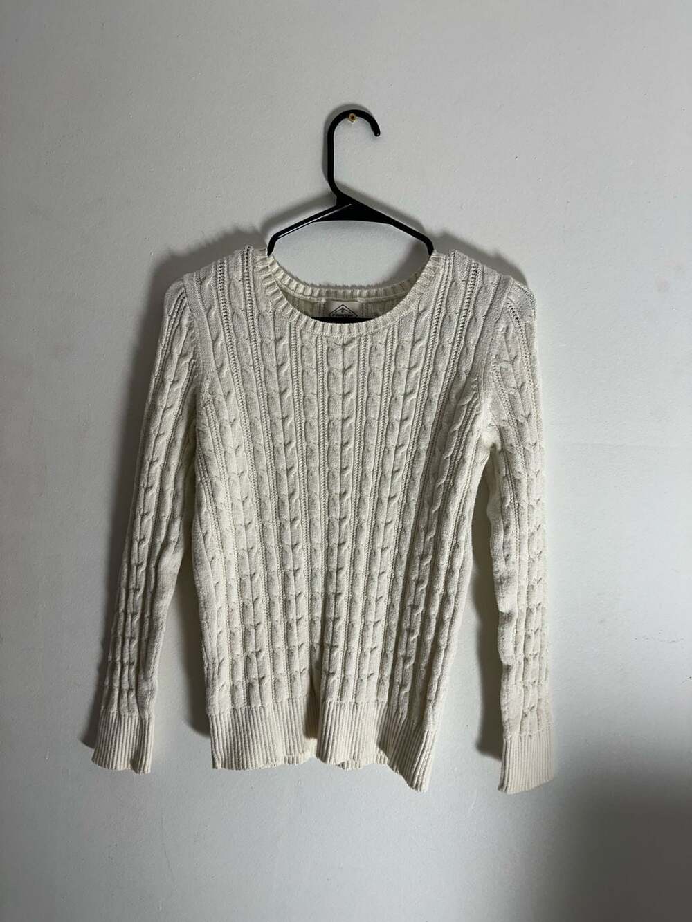 St. John's Bay Women's Cream Cable Knit Cotton Blend Sweater, Size M
